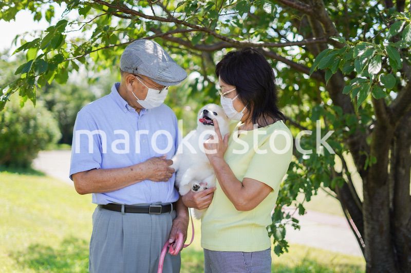 感染症に気を使いながら散歩をする高齢の夫婦