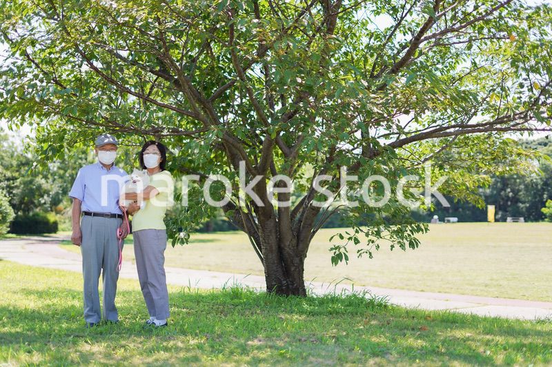 感染症に気を使いながら散歩をする高齢の夫婦