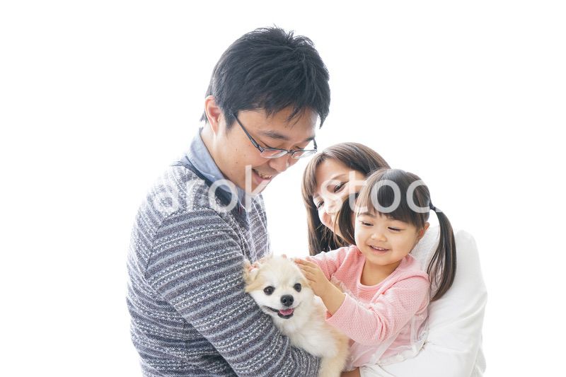 犬を飼う幸せなファミリー