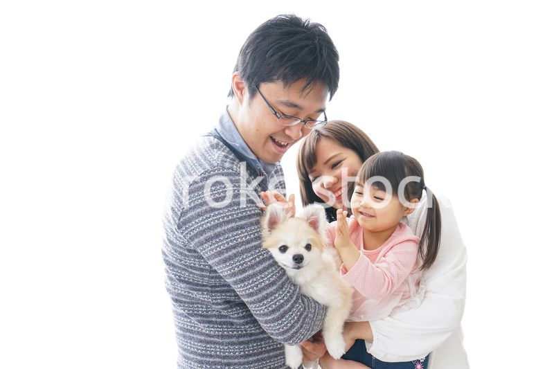 犬を飼う幸せなファミリー