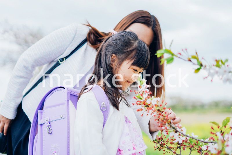 入学式に行く女の子とお母さん