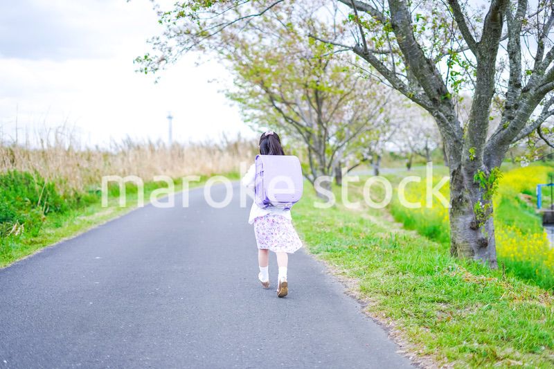 小学校に登校する小さな女の子