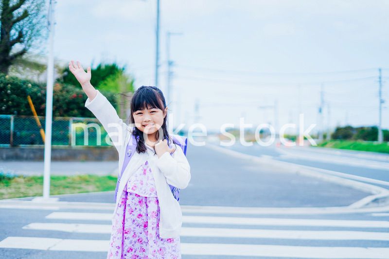 道路を横断する小さな女の子