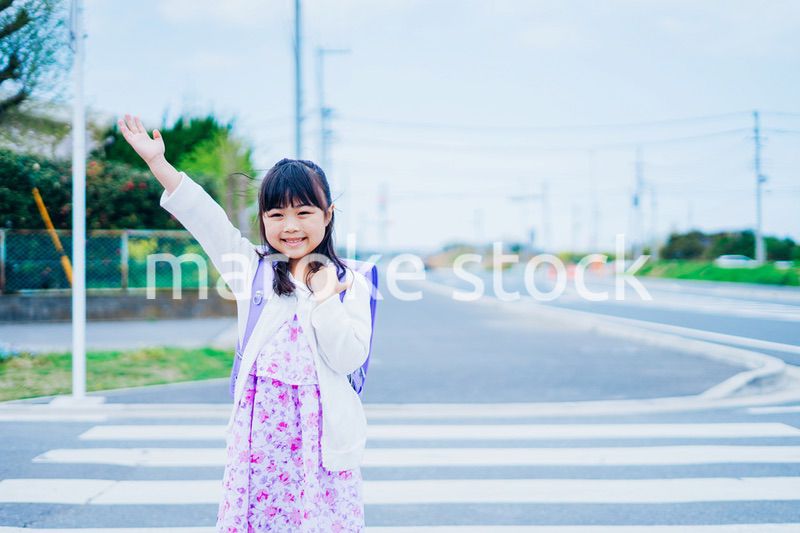 道路を横断する小さな女の子
