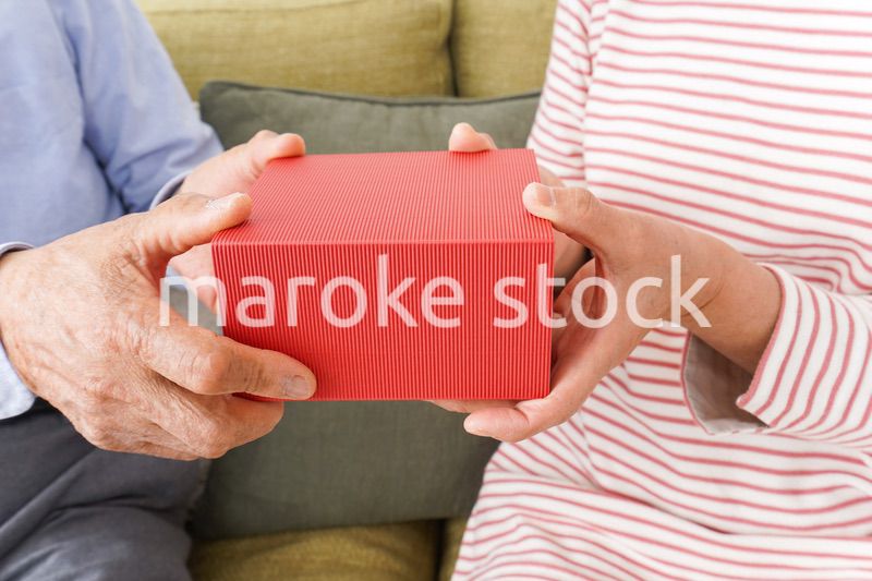 プレゼントを渡す高齢の夫婦