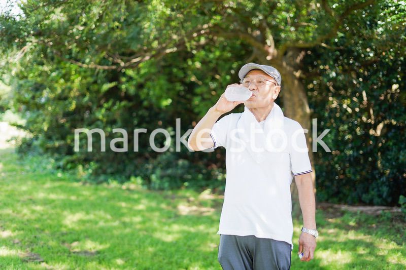 外でランニングをする高齢の男性