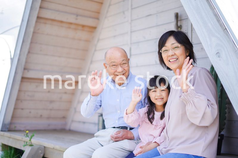 孫とレジャーに出かける高齢の夫婦