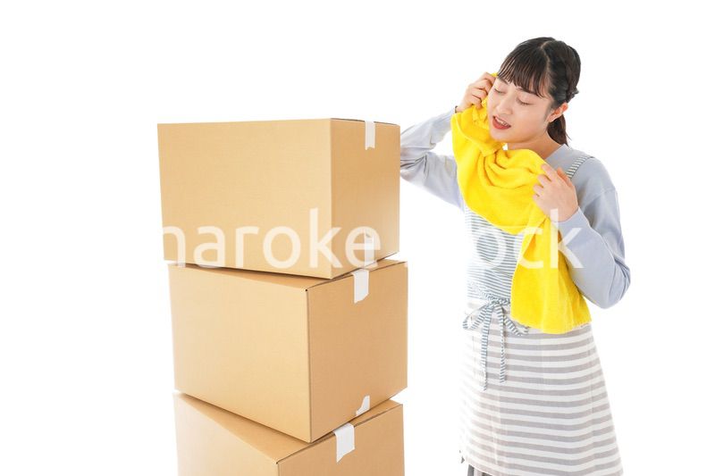 引っ越しをする若い女性