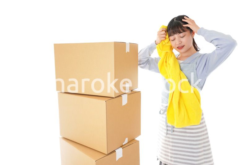 引っ越しをする若い女性