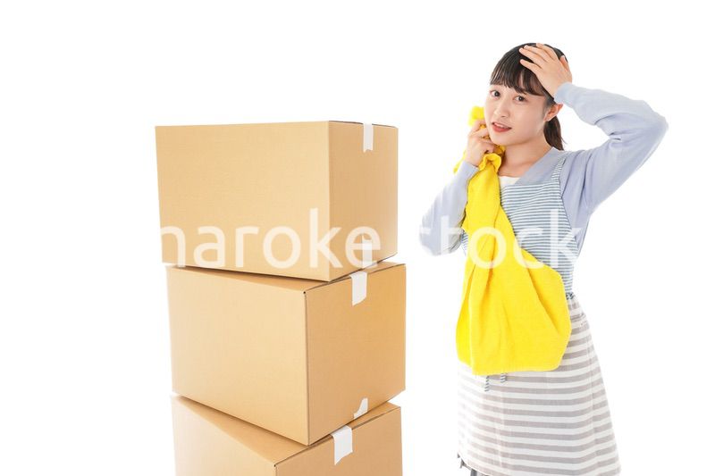 引っ越しをする若い女性
