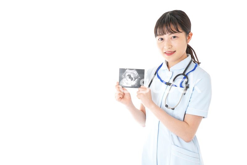 エコー写真を持つ産婦人科のナース