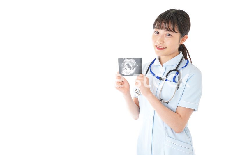 エコー写真を持つ産婦人科のナース