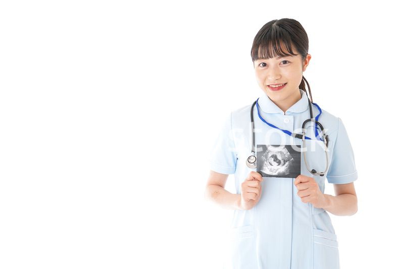 エコー写真を持つ産婦人科のナース