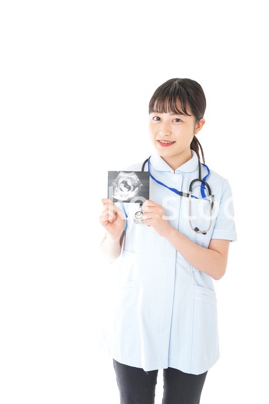 エコー写真を持つ産婦人科のナース