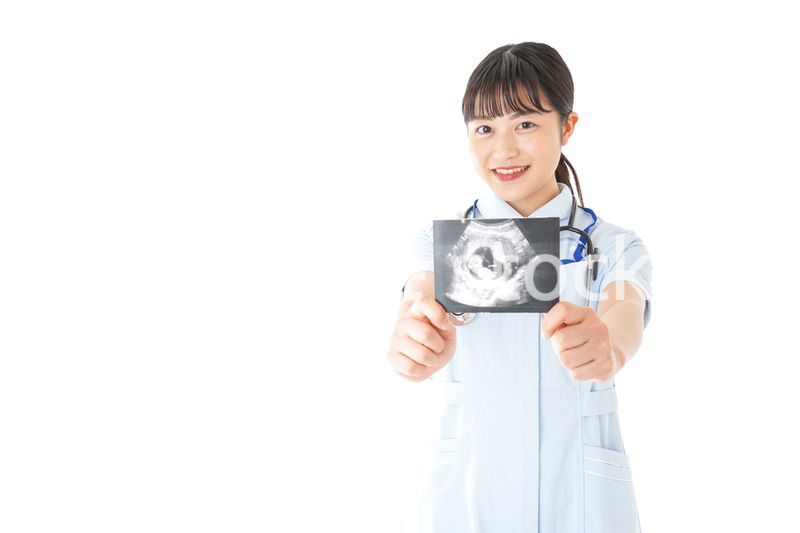 エコー写真を持つ産婦人科のナース