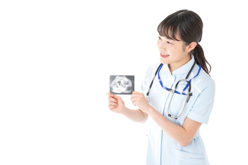 エコー写真を持つ産婦人科のナース