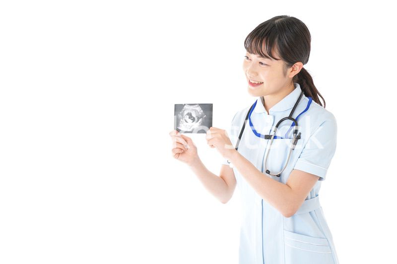 エコー写真を持つ産婦人科のナース