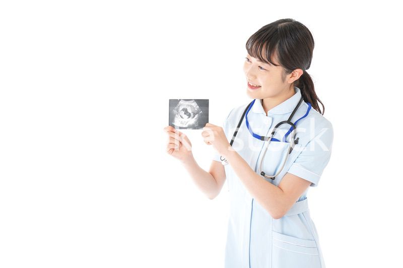 エコー写真を持つ産婦人科のナース