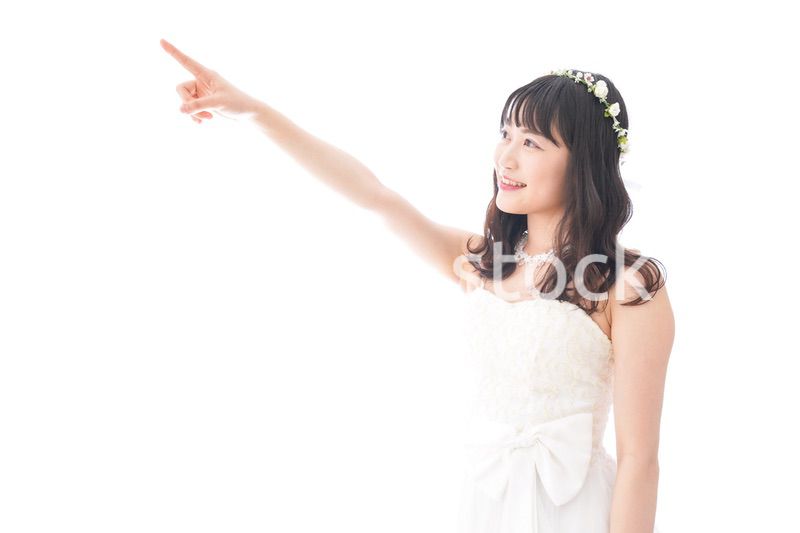 将来を指差すドレス姿の花嫁