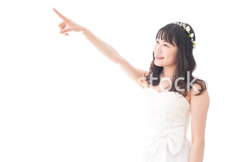 将来を指差すドレス姿の花嫁