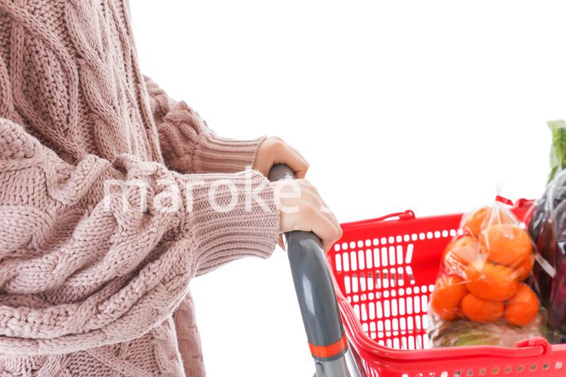 食料品の買い物をする若い女性