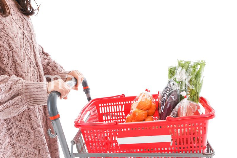 食料品の買い物をする若い女性