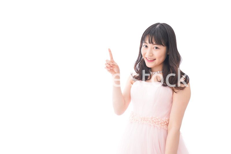 ポイントを指差す若い花嫁