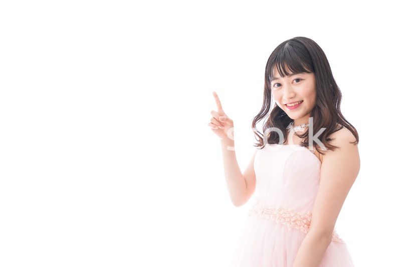 ポイントを指差す若い花嫁