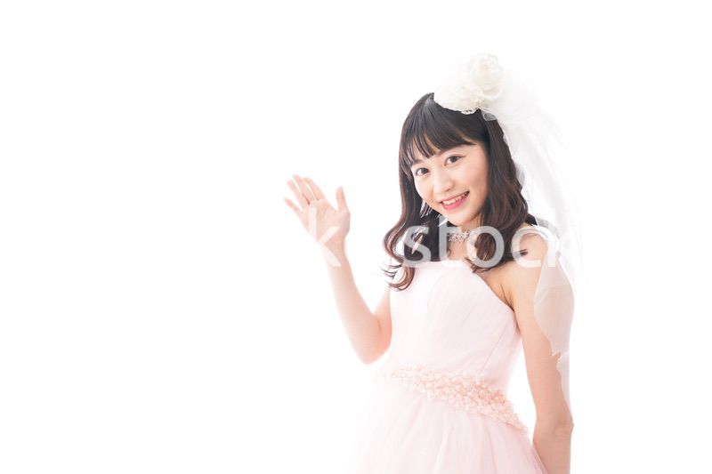 ポイントを指差す若い花嫁