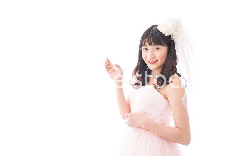 ポイントを指差す若い花嫁