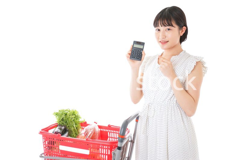 家計を計算する若い主婦