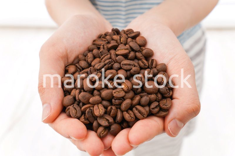 コーヒー豆を持つ若い女性