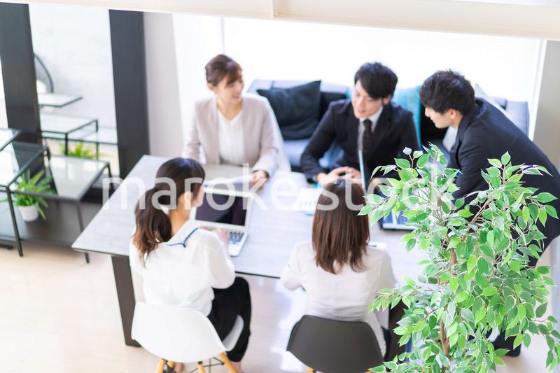 明るいオフィスでミーティングをするビジネスパーソン