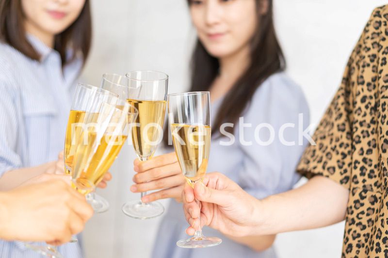 パーティーで乾杯をする若い男女