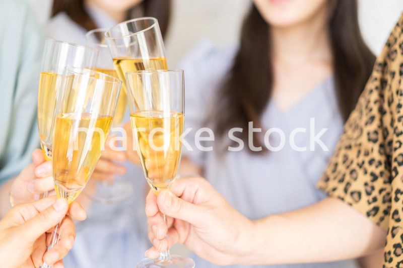 パーティーで乾杯をする若い男女