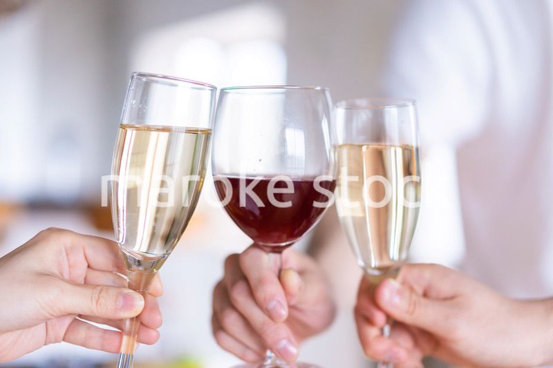 ワイングラスで乾杯をする若い男女