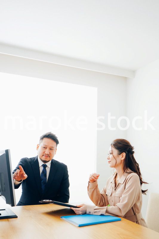 オフィスで仕事をする2人のビジネスパーソン