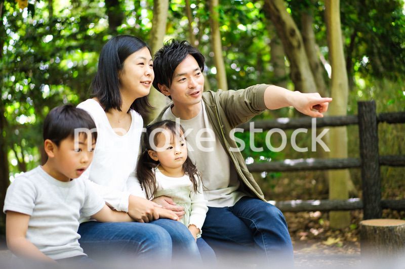 自然観察をする仲のいい家族