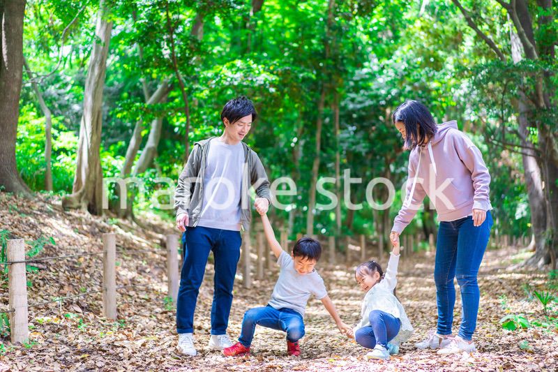 森で遊ぶ家族