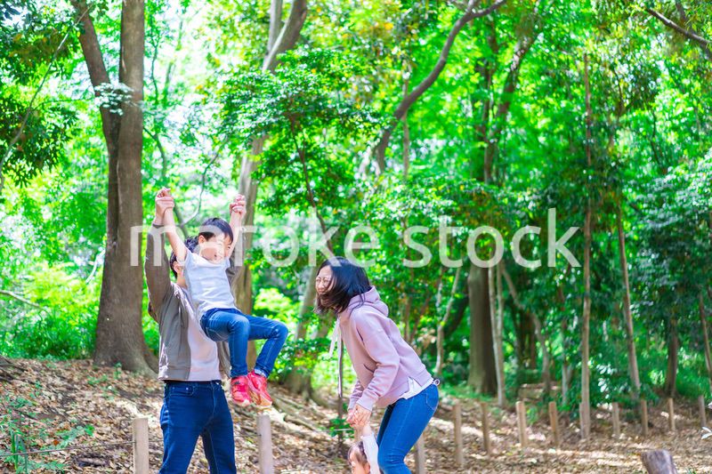 森で遊ぶ家族